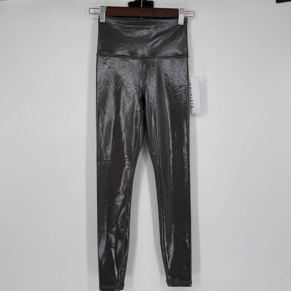 NWT Athleta Elation Shine Tight Silver Shimmer XXS Metallic HighWaist Athleisure